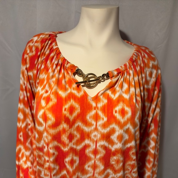 Womens Orange Ikat Peasant Top Michael Kors Boho Hippie Size M - Picture 4 of 6